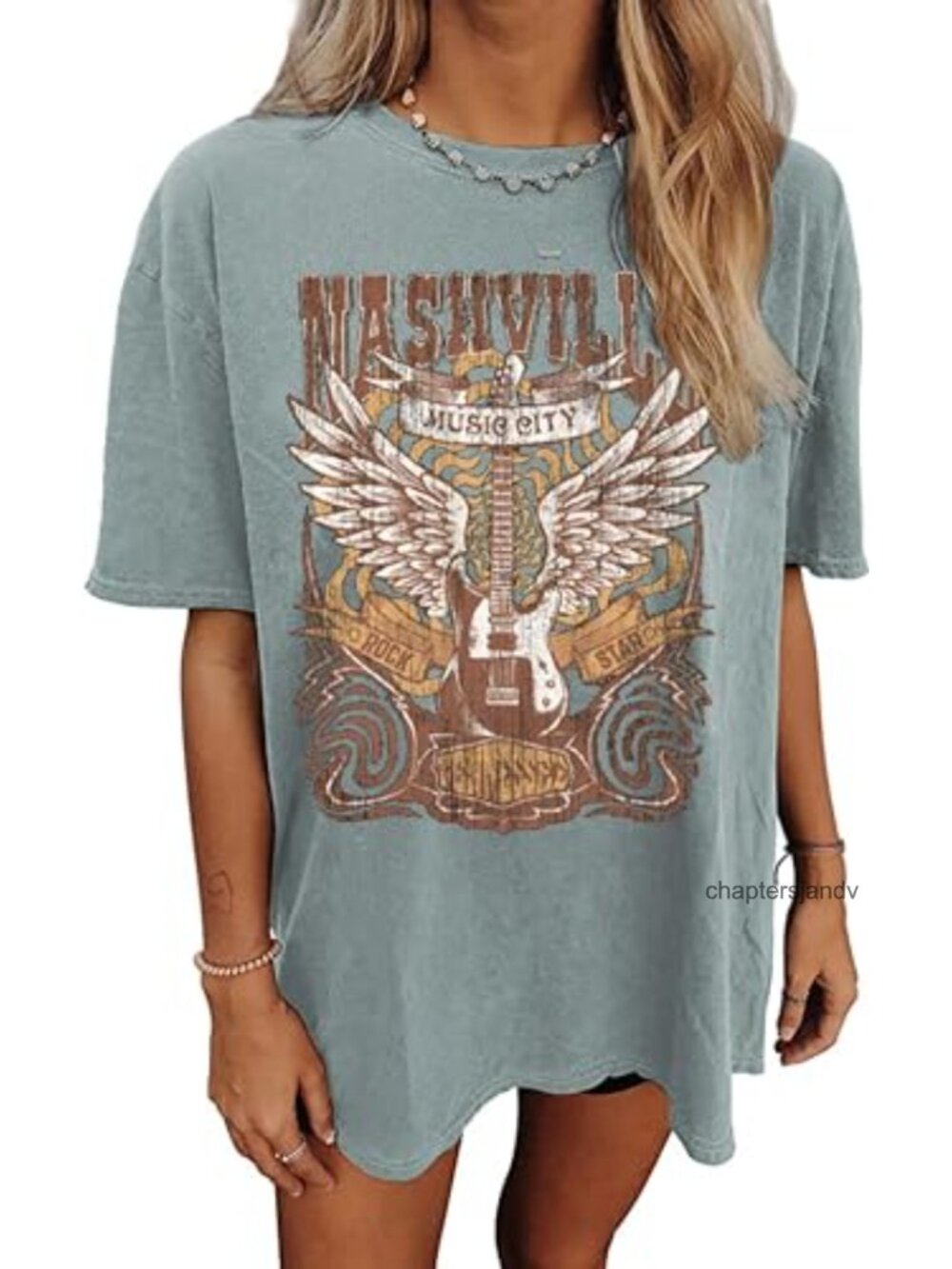 Oversized Vintage Rock Band Graphic Tee Country Music Shirt for Women